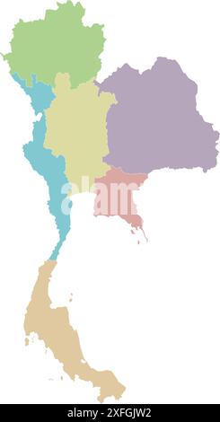 Leere Vektorkarte von Thailand mit Regionen oder Gebieten und Verwaltungseinheiten. Bearbeitbare und klar beschriftete Ebenen. Stock Vektor