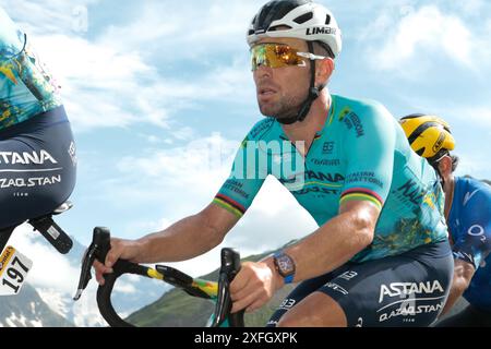 Mark Cavendish auf der Tour de France 4 2024 beim galibier in den französischen Alpen Stockfoto