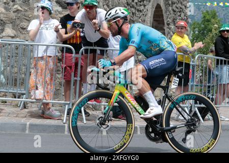 Mark Cavendish auf der fünften Etappe der Tour de France 2024 stellte mit 35 Etappensiegen einen historischen Rekord auf Stockfoto
