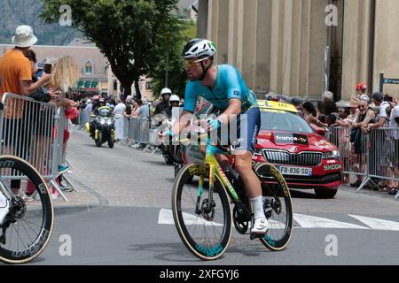 Mark Cavendish auf der fünften Etappe der Tour de France 2024 stellte mit 35 Etappensiegen einen historischen Rekord auf Stockfoto