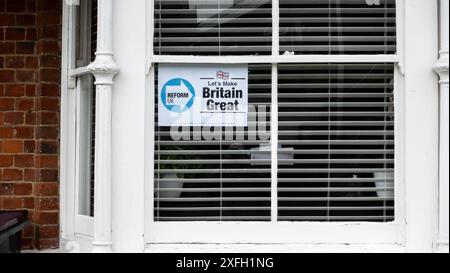 Reformplakat im Supporters House in der Nähe des Konservativen Büros in Bellingham Lane, Rayleigh Stockfoto