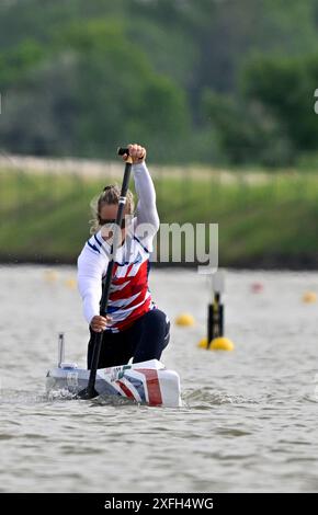 Szeged. Ungarn. 12. Mai 2024. Die ICF 2024 Canoe Sprint World Cup und Paracanoe World Championships. Szeged Olympic Wasserpark. Katie Reid (GBR) während der Paracanoe-Weltmeisterschaft/Kanu-Sprint-Weltmeisterschaft in Szeged, Ungarn. Stockfoto