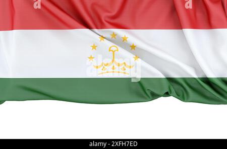 Flagge Tadschikistans isoliert auf weißem Hintergrund mit Kopierraum unten. 3D-Rendering Stockfoto