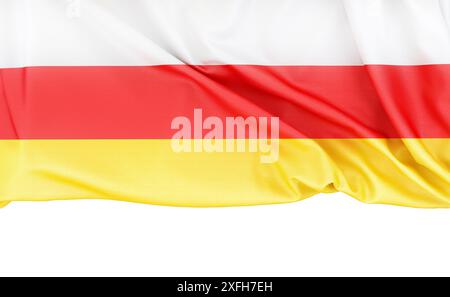 Flagge von Südossetien isoliert auf weißem Hintergrund mit Kopierraum unten. 3D-Rendering Stockfoto