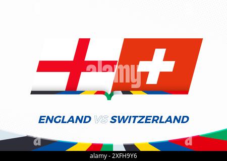 England gegen die Schweiz im Fußballwettbewerb, Viertelfinale. Versus-Symbol auf Fußball-Hintergrund. Sport Vektor-Symbol. Stock Vektor