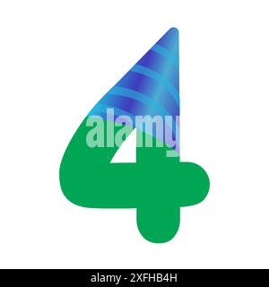 Wir feiern den 4. Jahrestag. Die grüne Nummer 4 trägt einen blauen Partyhut. Für Geburtstage oder Jahrestage verwenden. Vektorabbildung. Stock Vektor