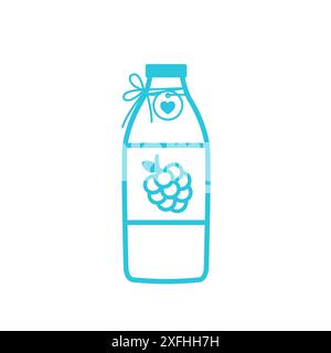 Himbeersirup in der Flasche. Isoliert auf weißem Hintergrund. Aus blauer Symbolgruppe. Stock Vektor