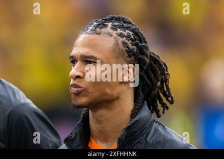 München, Deutschland. Juli 2024. Nathan Ake aus den Niederlanden war beim Achtelfinale der UEFA Euro 2024 zwischen Rumänien und den Niederlanden in der Allianz Arena in München zu sehen. Stockfoto