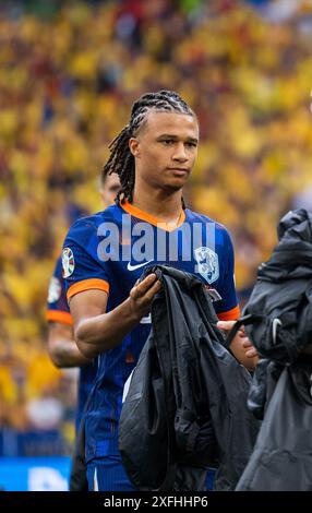 München, Deutschland. Juli 2024. Nathan Ake aus den Niederlanden war beim Achtelfinale der UEFA Euro 2024 zwischen Rumänien und den Niederlanden in der Allianz Arena in München zu sehen. Stockfoto