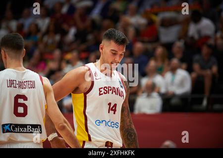 Willy Hernangomez vom spanischen Team, das während des Spiels zwischen Spanien und Angola im Olympischen Qualifikationsturnier der FIBA Spanien 2024 Group pha in Aktion war Stockfoto