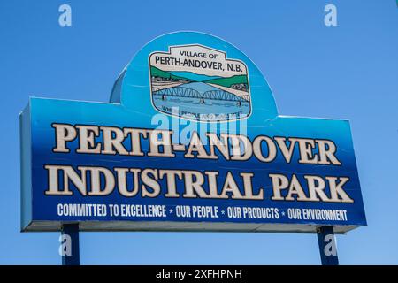 Perth-Andover Industrial Park Schild an der Industrial Park Street in New Brunswick, Kanada Stockfoto