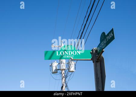 London Street Schild in Perth-Andover, New Brunswick, Kanada Stockfoto