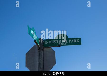 Industrial Park Street Schild in Perth-Andover, New Brunswick, Kanada Stockfoto