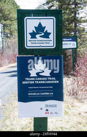 Parks Canada Trans Canada Trail-Schild in Edmunston, New Brunswick, Kanada Stockfoto