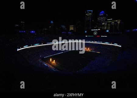 Charlotte, NC, USA. Juli 2024. Charlotte FC veranstaltet ein Feuerwerk nach dem Spiel gegen die Inter Miami im Bank of America Stadium in Charlotte, NC. (Scott KinserCal Sport Media). Quelle: csm/Alamy Live News Stockfoto