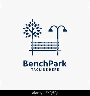 Baum- und Lampenbank für Park-Logo-Design Stock Vektor