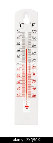 Weißes Thermometer und Hygrometer zur Anzeige von Raumtemperatur und Luftfeuchtigkeit Stockfoto