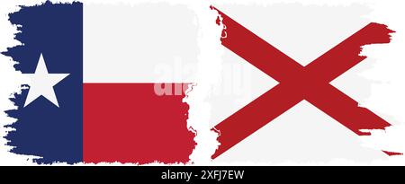 Alabama und Texas staaten Grunge Pinsel Flags Verbindung, Vektor Stock Vektor