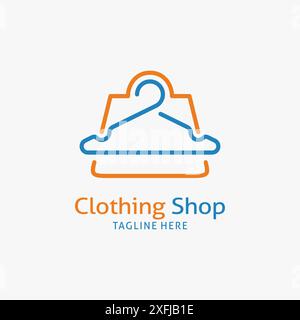 Kleiderbügel und Einkaufstasche für das Logo des Bekleidungsgeschäfts Stock Vektor