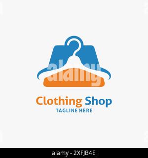 Kleiderbügel und Einkaufstasche für das Logo des Bekleidungsgeschäfts Stock Vektor