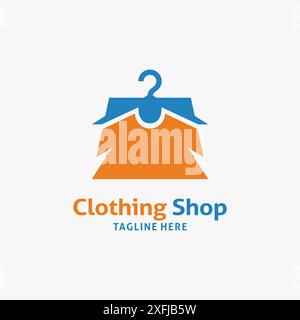 Kleiderbügel und Einkaufstasche für das Logo des Bekleidungsgeschäfts Stock Vektor