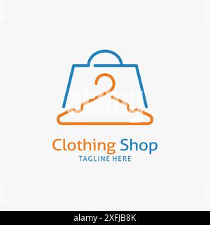 Kleiderbügel und Einkaufstasche für das Logo des Bekleidungsgeschäfts Stock Vektor