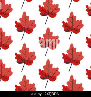 Nahtloses Muster. Einfache Anlage. Rote Ahornblätter auf weißem Hintergrund. Ornament im skandinavischen Stil. Hand ertrunken. Illustration des flachen Vektors Stock Vektor