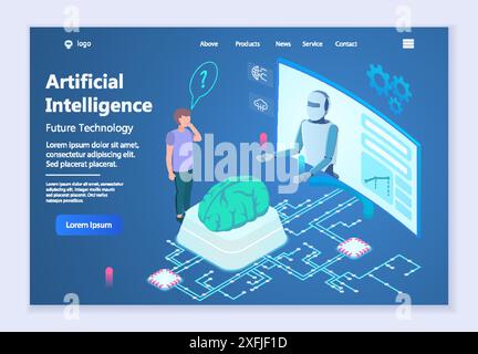 Zukunftstechnologie – Künstliche Intelligenz, 3D-isometrische Vektorillustration, für Grafik- und Webdesign Stock Vektor