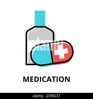 Konzept des Medikamentensymbols, moderne flache bearbeitbare Liniendesign-Vektorillustration, für Grafik- und Webdesign Stock Vektor