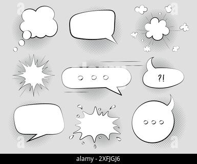 Set von schwarz-weißen Sprechblasen im Comics-Retro-Stil, Vektor-Illustration Stock Vektor