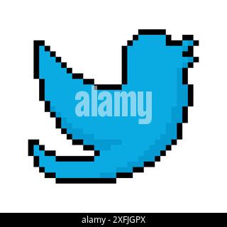 Blaues Vogel-Emoticon-Symbol, Pixel-Kunst-Design-Vektor-Illustration Stock Vektor