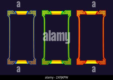 Rechteckiger Rahmen mit Ornament. Rahmendesign in drei Farben. Rahmen mit goldenem Rahmen Stock Vektor