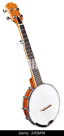 Banjo Gitarre Musiksaiteninstrument isoliert auf weißem Hintergrund. Folk Western Akustikmusik Konzept Stockfoto