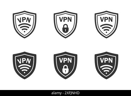 VPN-Shield-Symbolgruppe. Symbol für sicheres vpn. Illustration des flachen Vektors. Stock Vektor