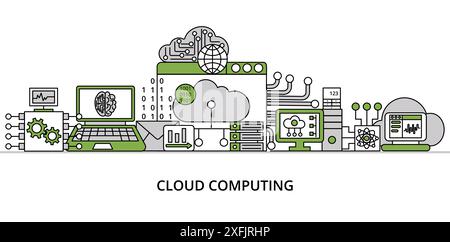 Infografik Greenery Cloud Computing Konzept, moderne flache, flache Vektorillustration für Grafik- und Webdesign Stock Vektor
