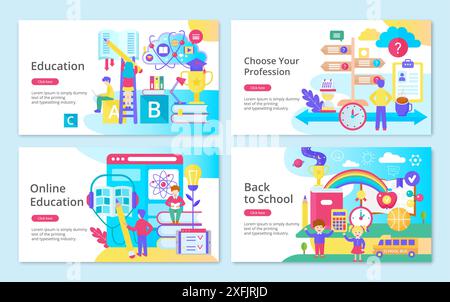 Satz von Bildung Website-Vorlagen, moderne flache Design Vektor-Illustration, für Grafik- und Web-Design Stock Vektor