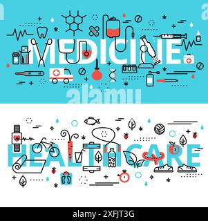 Satz von Medizin und Gesundheitswesen Konzepte, moderne flache editierbare Linie Design Vektor Illustration, für Grafik und Web Design Stock Vektor