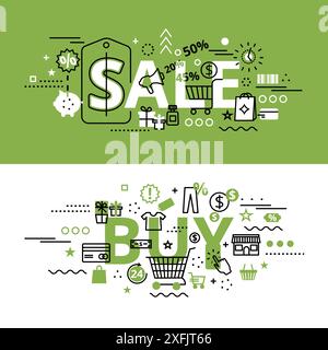 Satz von Verkaufs- und Kaufkonzepten, moderne flache bearbeitbare Linien-Design-Vektor-Illustration, für Grafik- und Webdesign Stock Vektor