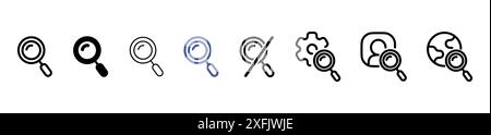 Satz von Linienformen des Vergrößerungsglases, Vektorillustration für dünne Linien Stock Vektor