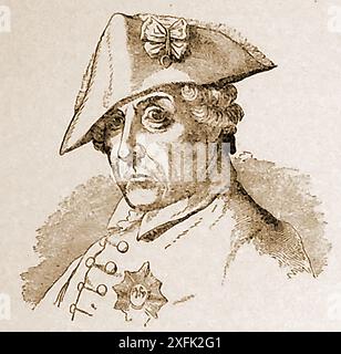 Ein graviertes Porträt Friedrichs des Großen, selbst zum preußischen König erklärt (1712–1786) in Militäruniform. Er war König in Preußen und Kurfürst von Brandenburg - ein gestochenes Porträt Friedrichs des Großen, selbst ernannter König von Preußen (1712–1786), in Militäruniform aus dem 19. Er war König in Preußen und Kurfürst von Brandenburg - XIX-wieczny grawerowany portret Fryderyka Wielkiego, samozwańczego króla Prus (1712-1786) W mundurze wojskowym. Był królem Prus i elektorem Brandenburgii. Stockfoto