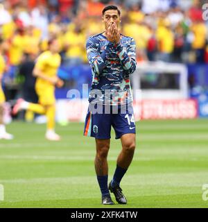 München, Deutschland. Juli 2024. Tijjani Reijnders (Niederlande) im Achtelfinale der UEFA Euro 2024 zwischen RUMÄNIEN und DEN NIEDERLANDEN in der Allianz Arena in München Credit: Mickael Chavet/Alamy Live News Stockfoto