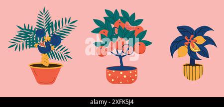 Bunte Topfpflanzen in dekorativen Töpfen Stock Vektor