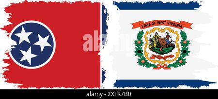 West Virginia und Tennessee staaten Grunge Pinsel Flags Verbindung, Vektor Stock Vektor