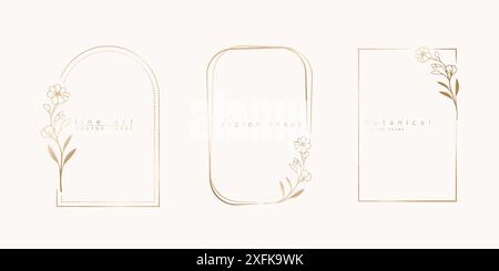 Botanische Stylenkunst Illustrationsset von Wildblumen, Zweigrahmen für Hochzeitseinladungen und Karten, Logo-Design, Web, soziale Medien und Plakate templat Stock Vektor