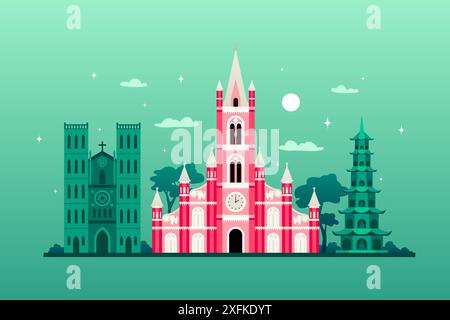 Tan Dinh Church - Moderne farbige Vektor-Illustration Stock Vektor