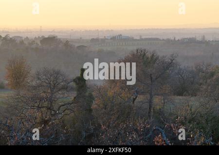 Blick auf das Aniene-Tal von Hadrians Villa (Villa Adriana; Villa Hadriana) Villa des Kaisers Hadrian nahe Tivoli außerhalb von Rom, Italien. Stockfoto