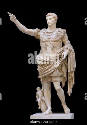 Der Augustus von Prima Porta (Augusto di Prima Porta) ist die Statue des ersten römischen Kaisers Augustus (Gaius Julius Caesar Augustus) Stockfoto