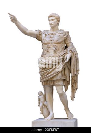 Der Augustus von Prima Porta (Augusto di Prima Porta) ist die Statue des ersten römischen Kaisers Augustus (Gaius Julius Caesar Augustus) Stockfoto