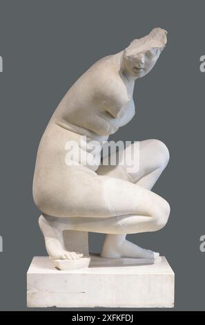 Hockende Aphrodite. Marmor, römische Kopie der Hadrianischen Zeit nach einem hellenistischen Original. Von der Villa Adriana in Tivoli. Stockfoto