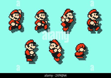 Dezember 2020: Set von großen Mario Moves, Kunst des klassischen Videospiels Super Mario Bros 3, Pixel Design Vektor Illustration. Super Mario Bros 3 ist ein pla Stock Vektor